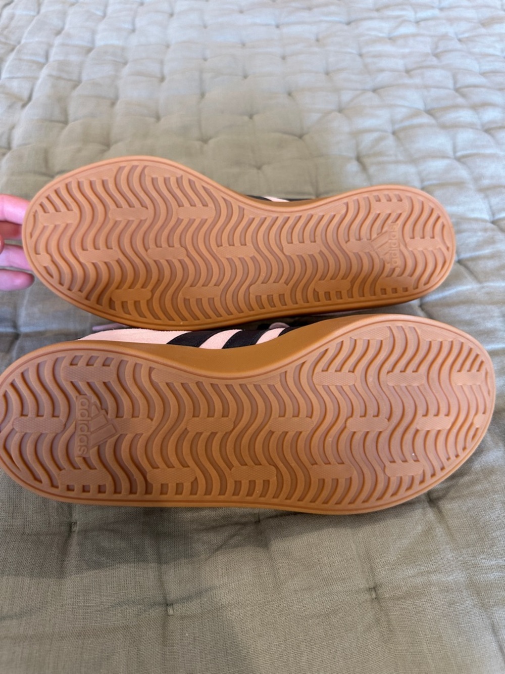 adidas Pink Suede Sneakers with Navy Stripes and Gum Sole - Picture 4 of 4